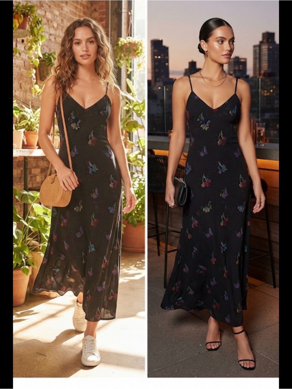 Terez New York Cherry Halftone V-Neck Maxi Dress - Size XS